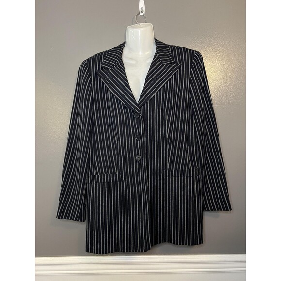Escada Elements Blazer Jacket Womens 40 Black Pinstripe Wool Silk Made Italy - Picture 1 of 11